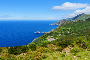 Fototapeta na wymiar Blue and Green Landscape. Atlantic Coast of Spain, A Coruna Galicia, Spain