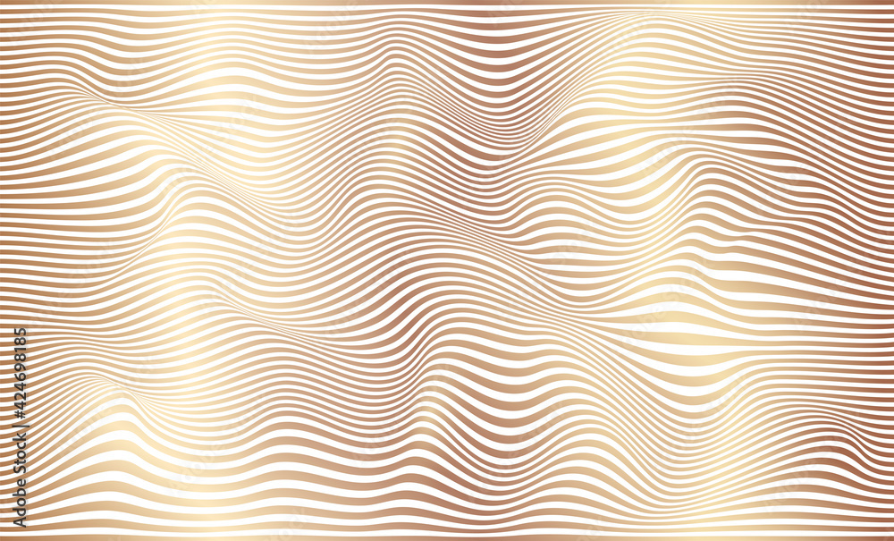 Poster Distorted wave monochrome texture. Abstract dynamical rippled surface. Vector stripe deformation background.