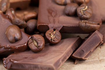 chocolate bar with cocoa powder topping and coffee beans