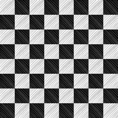 Chessboard And Diagonal Lines. Seamless Squares And Diagonal Black And White Lines.