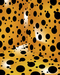 Abstract surreal spotted background. Orange vector background with black dots. Visual art direction. Pattern for design.