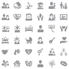 Family Icons. Gray Flat Design. Vector Illustration.