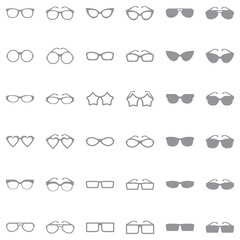 Glasses Icons. Gray Flat Design. Vector Illustration.