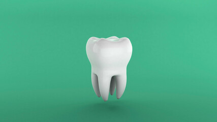 White Tooth on a green background. 3d render