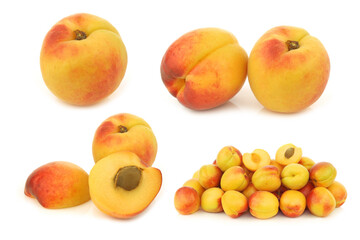 Naklejka na ściany i meble fresh colorful apricots and some cut ones on a white background