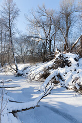 a small river whose water is frozen in winter