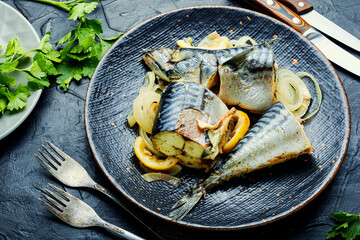 Baked or steamed fish mackerel