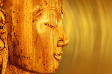 The face of the meditating Buddha in profile.