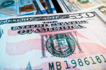 Macro shot of dollar. American money. safety. Economy. a powerful superpower