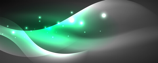 Shiny glowing neon wave, light lines abstract background. Magic energy and motion concept. Vector wallpaper template