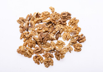 Shelled Walnuts Pile Top View Isolated On White Background