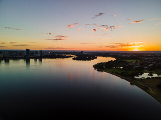 Perth city skyline sunrise 