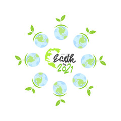 Earth Day 2021 handwriting with Globes rom are all around, in  Earth  Day isolated on white background , Vector illustration EPS 10