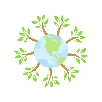 Trees around earth globe World environment day isolated on white background , Vector illustration EPS 10