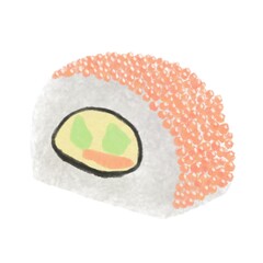 Kyoto roll illustration of Japanese food side view isolated element rice, caviar, cheese, cucumber