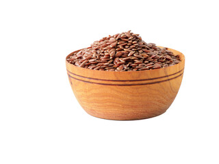 Flax seeds in the wooden bowl.