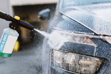 close up of car washing outdoor