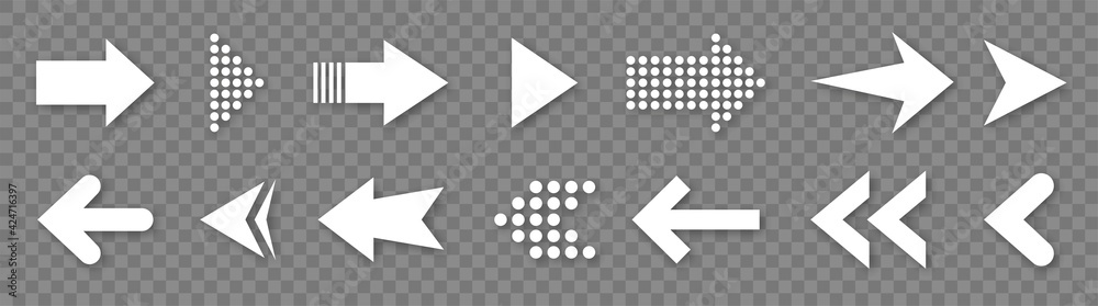 Wall mural white arrow icon collection. modern arrows abstract vector elements. arrow with shadow on transparen