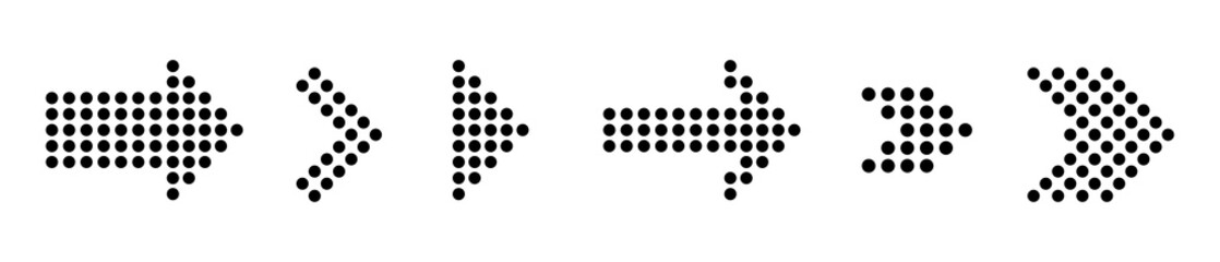Dotted arrow icon collection. Modern dot abstract vector elements. Arrows halftone effect on white background. Vector illustration.