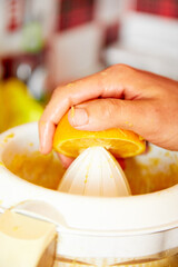 Making orange juice. Morning concept