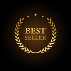Best Seller Gold sign with laurel. Vector illustration.