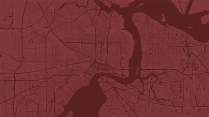 Red vector background map, Jacksonville city area streets and water cartography illustration.