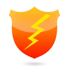 Shield with thunderbolt isolated on white background