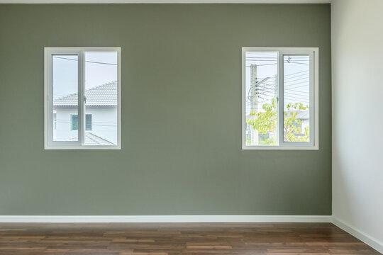 Fototapeta Empty room with glass window frame house interior on concrete wall