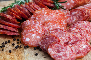 pork and beef food products close up