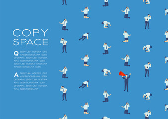 Businessman speech with Megaphone isometric seamless pattern, Press protest labor union concept poster and social banner design illustration isolated on blue background, vector eps 10, copy space