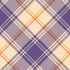 Check plaid pattern seamless in purple, orange, yellow, beige. Spring summer autumn large tartan graphic background for skirt, blanket, duvet cover, other modern everyday fashion fabric print.