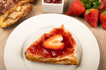 Breakfast with lye roll and strawberry jam