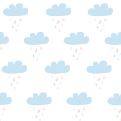 seamless pattern with clouds. digital illustration. decor for decoration. Wallpaper for the children's room. raindrops. Clip art for scrapbooking. Weather sky. texture rain - 424724136