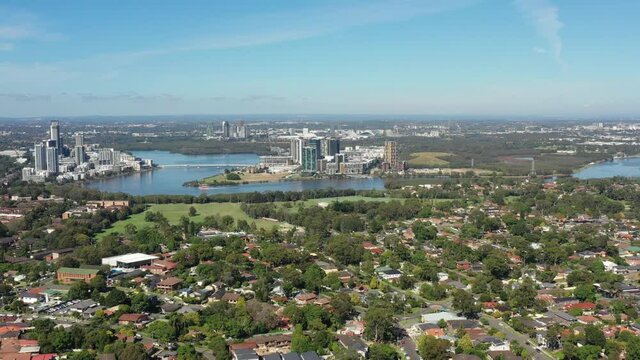 Greater Sydney West Suburbs Rhodes, Ryde, Olympic Park – Aerial Pan 4k.
