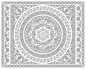 Openwork vector mandala design in ractanle inspired by the oriental carved wood wall art patterns from Marrakesh in Morocco - 4x5 format

