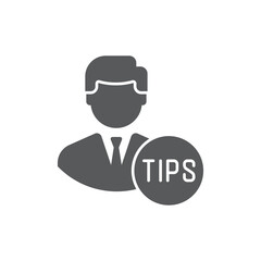 Business person with text TIPS flat icon isolated background