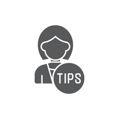 Business person with text TIPS flat icon isolated background