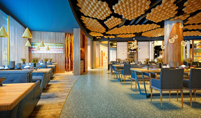 3d render of cafe restaurant
