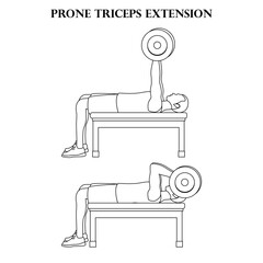 Prone triceps extension exercise strength workout vector illustration outline