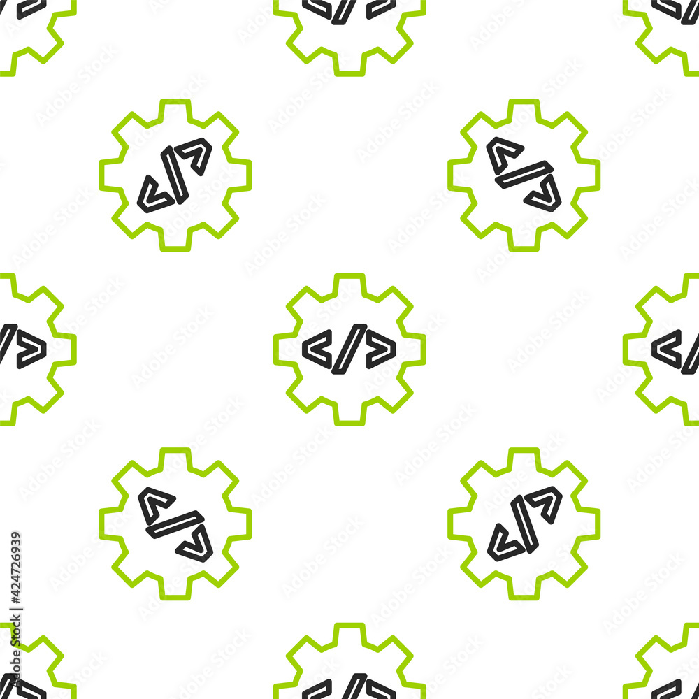 Wall mural line web design and front end development icon isolated seamless pattern on white background. vector