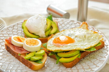 Plate with tasty sandwiches, closeup