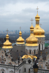 Fototapeta na wymiar Close up detail view of ukrainian Orthodox church cupolas