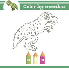 Dinosaurs Color by numbers. Coloring page for preschool children. Learn numbers for kindergartens. Educational game. Vector illustration