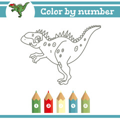Dinosaurs Color by numbers. Coloring page for preschool children. Learn numbers for kindergartens. Educational game. Vector illustration