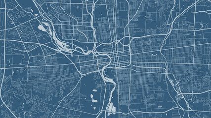 Blue vector background map, Columbus city area streets and water cartography illustration. - obrazy, fototapety, plakaty