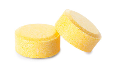 Folic acid pills on white background