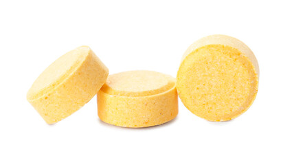 Folic acid pills on white background