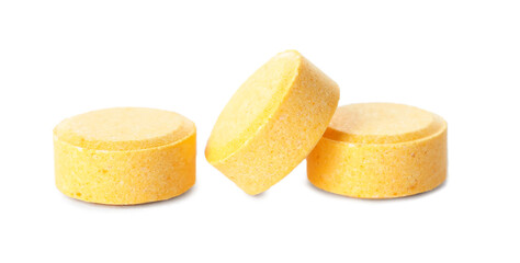 Folic acid pills on white background