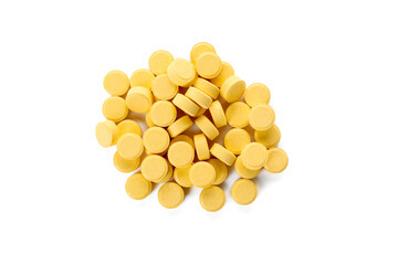 Folic acid pills on white background