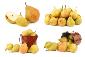 cooking pears "Gieser Wildeman" and some  in an enamel pot on a white background